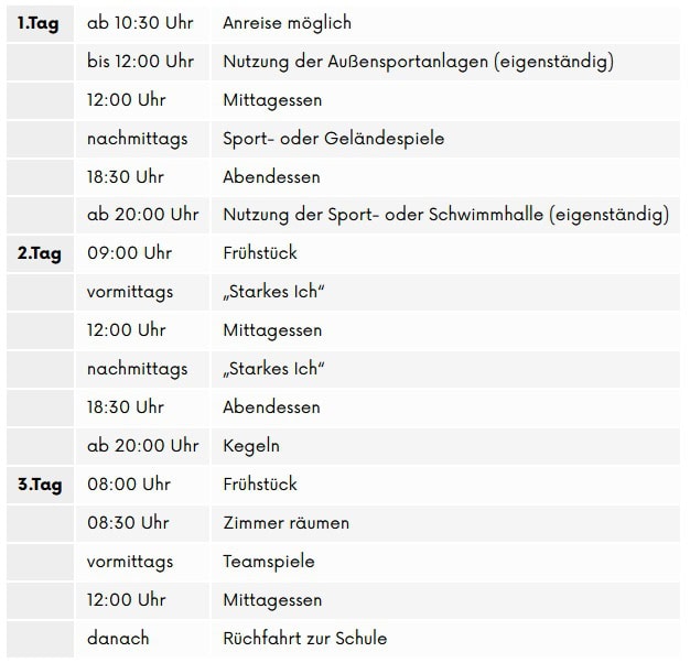 Beispielprogramm der Starkes Ich Klassenfahrt in Werdau