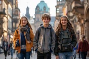 Kinder erkunden die Altstadt auf der Klassenfahrt nach Sachsen