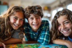 Kinder spielen Spiele auf der Klassenfahrt in Thüringen