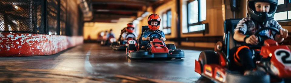 Schülerinnern und Schüler haben Spaß auf der Klassenfahrt beim Go Kart Fahren