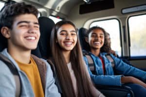 Schülergruppe im Reisebus